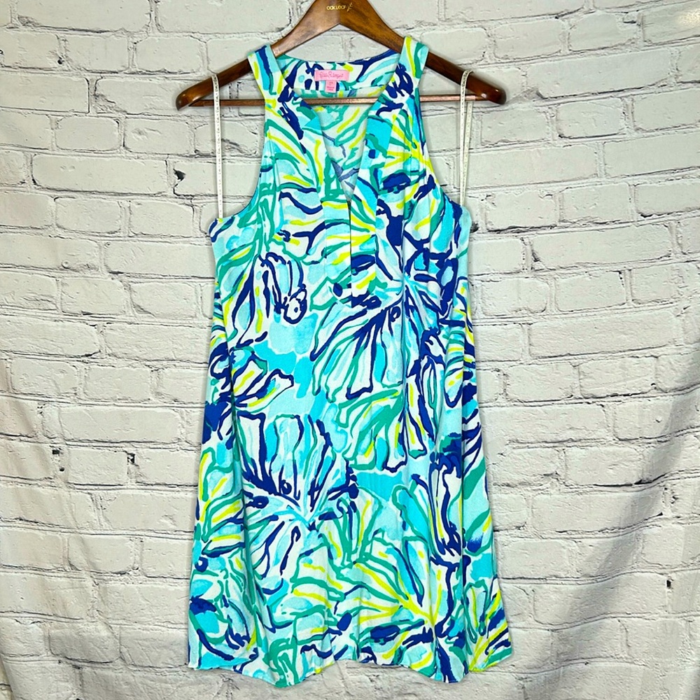 Lilly Pulitzer Blue Green Sleeveless Dress Size X-Small Excellent Condition